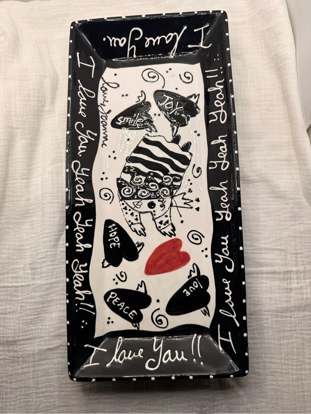 Joanne Delomba Made With Love You Yeah Yeah Yeah Hope Joy Smile Platter Tray 16
